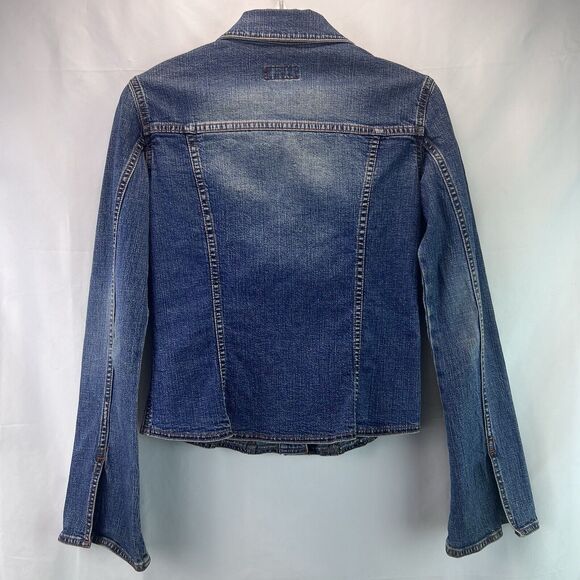 Louie By Anthropologie Dark Denim Jacket Button Front Cut Cuffs Size 6 - Picture 5 of 7